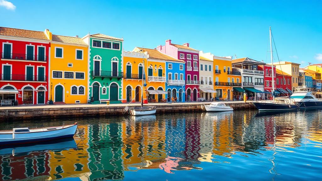 Colorful Handelskade waterfront buildings in Willemstad Curacao