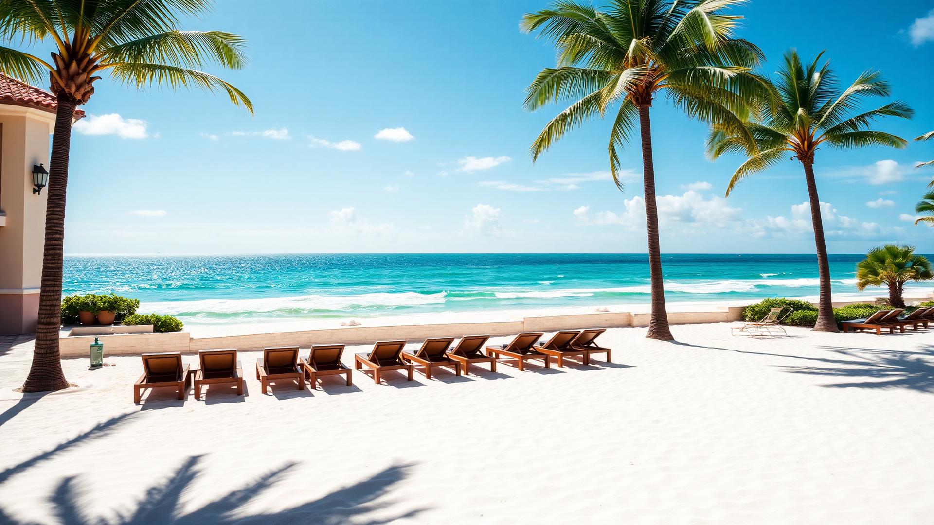 Acqualina Resort beachfront with luxury sun loungers on pristine Miami Beach sand
