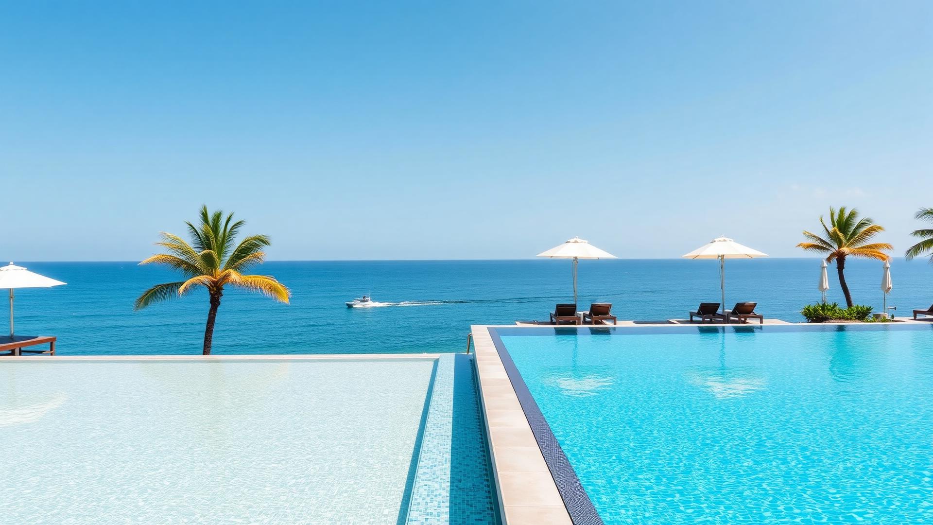 Elegant adults-only resort infinity pool overlooking calm turquoise ocean
