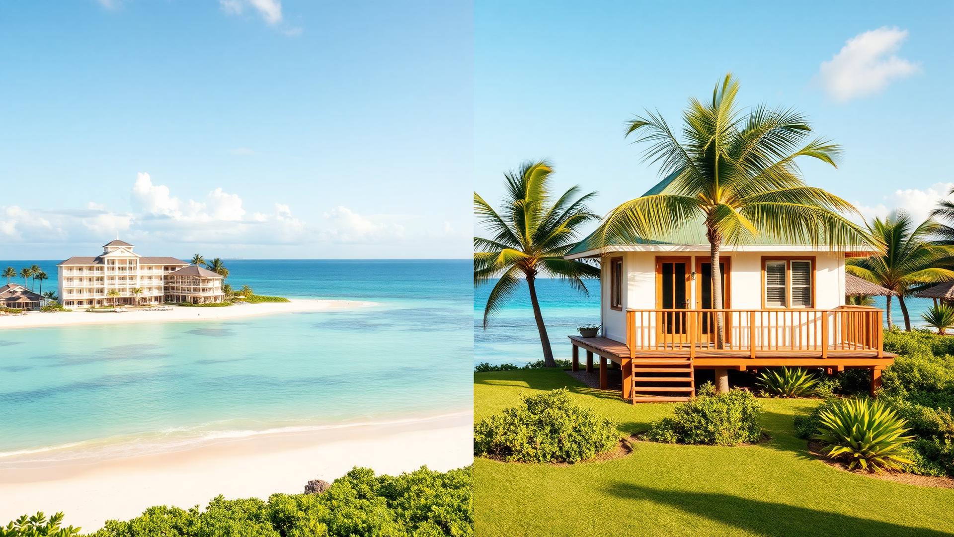 Comparison of luxury beachfront resort and charming beach cottage vacation rental