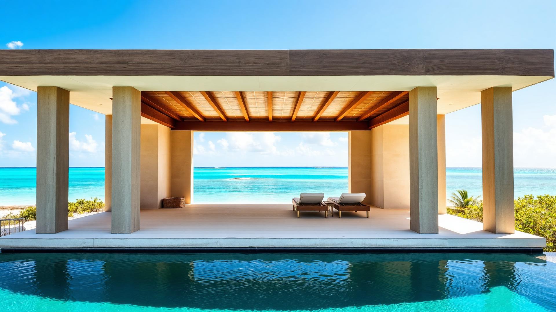 Minimalist luxury pavilion with private pool overlooking Caribbean Sea at Amanyara
