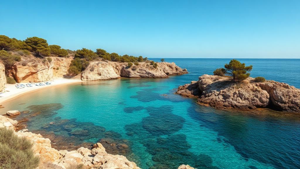 Secluded Greek beach with crystal clear Aegean water near Amanzoe