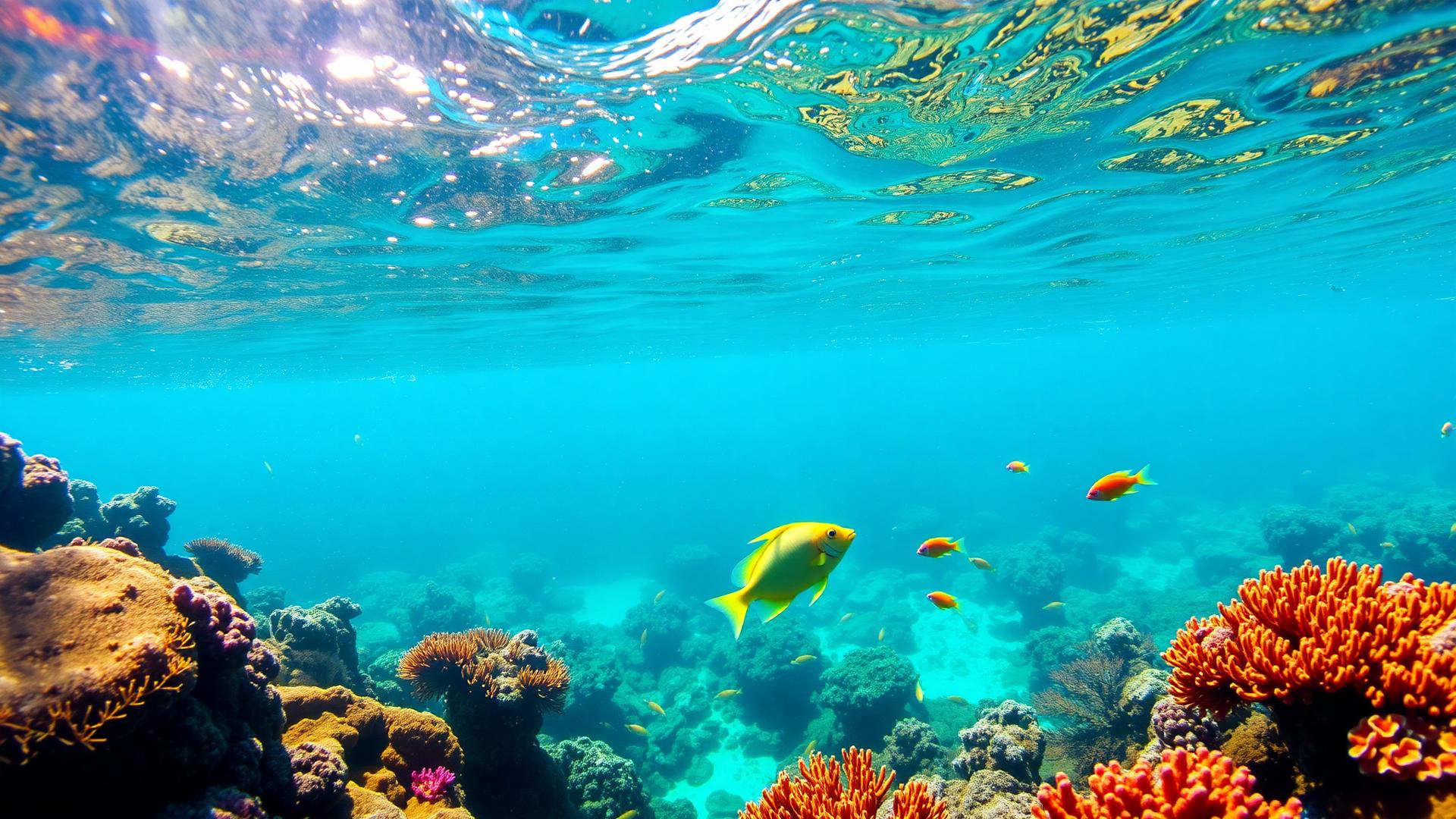 Colorful coral reef with tropical fish in crystal clear Caribbean water near St. Lucia