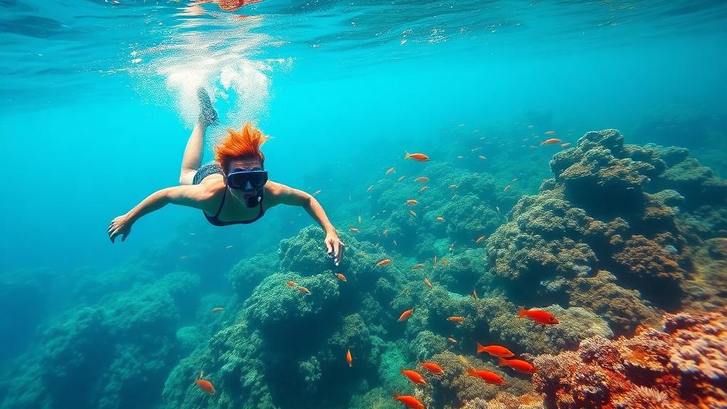 Snorkeling in crystal clear Caribbean water near coral reef at Anse Chastanet