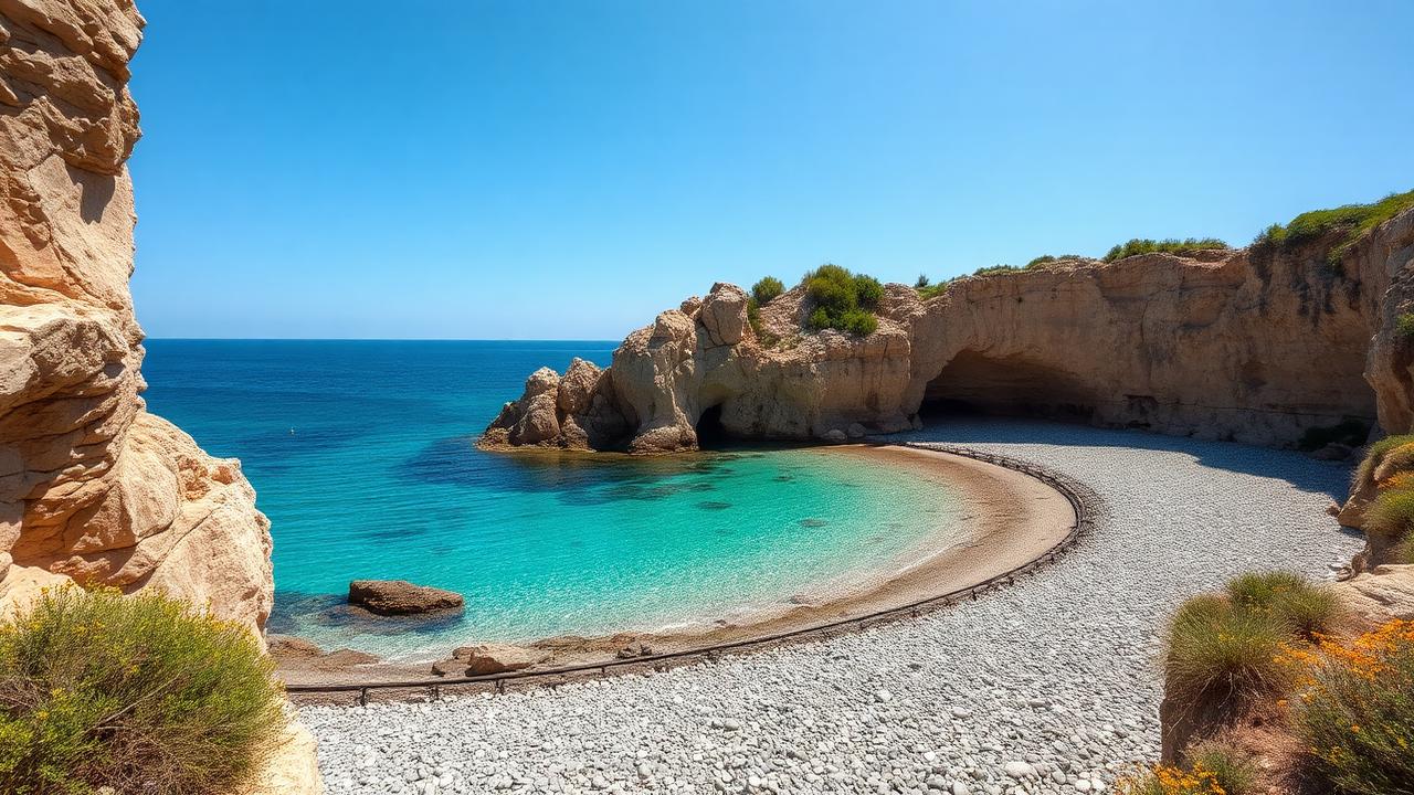 Undiscovered Mediterranean pebble cove with azure water