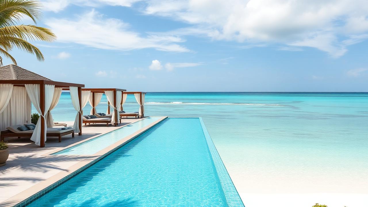 Luxury resort infinity pool overlooking turquoise ocean