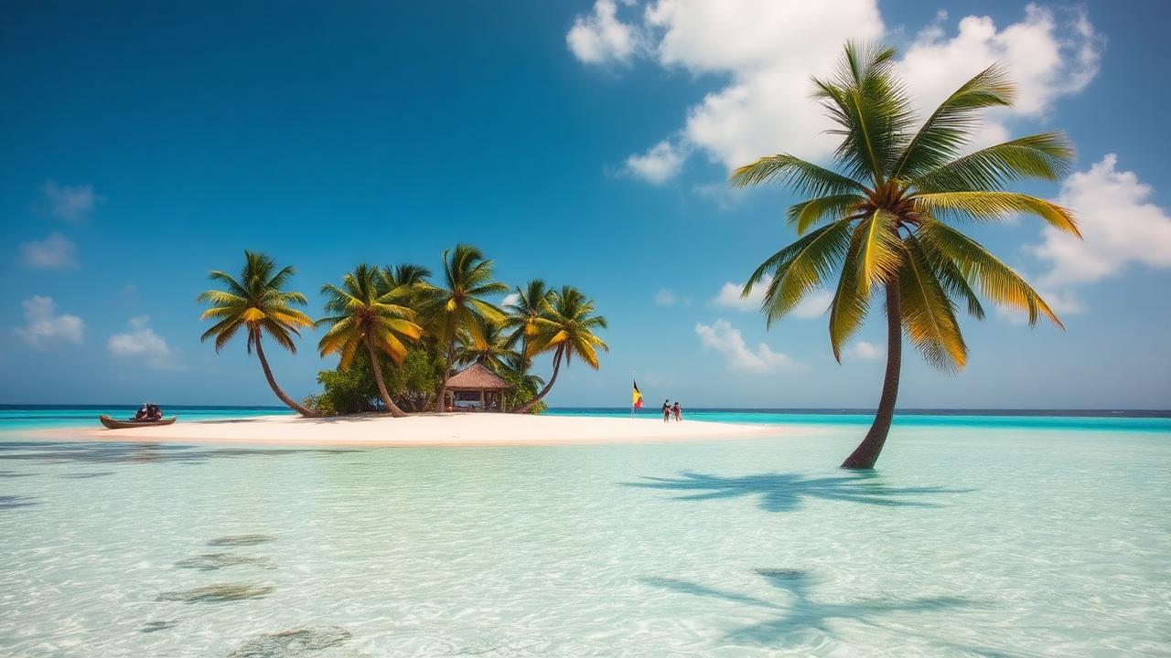 Caribbean beach paradise with palm trees and crystal clear water