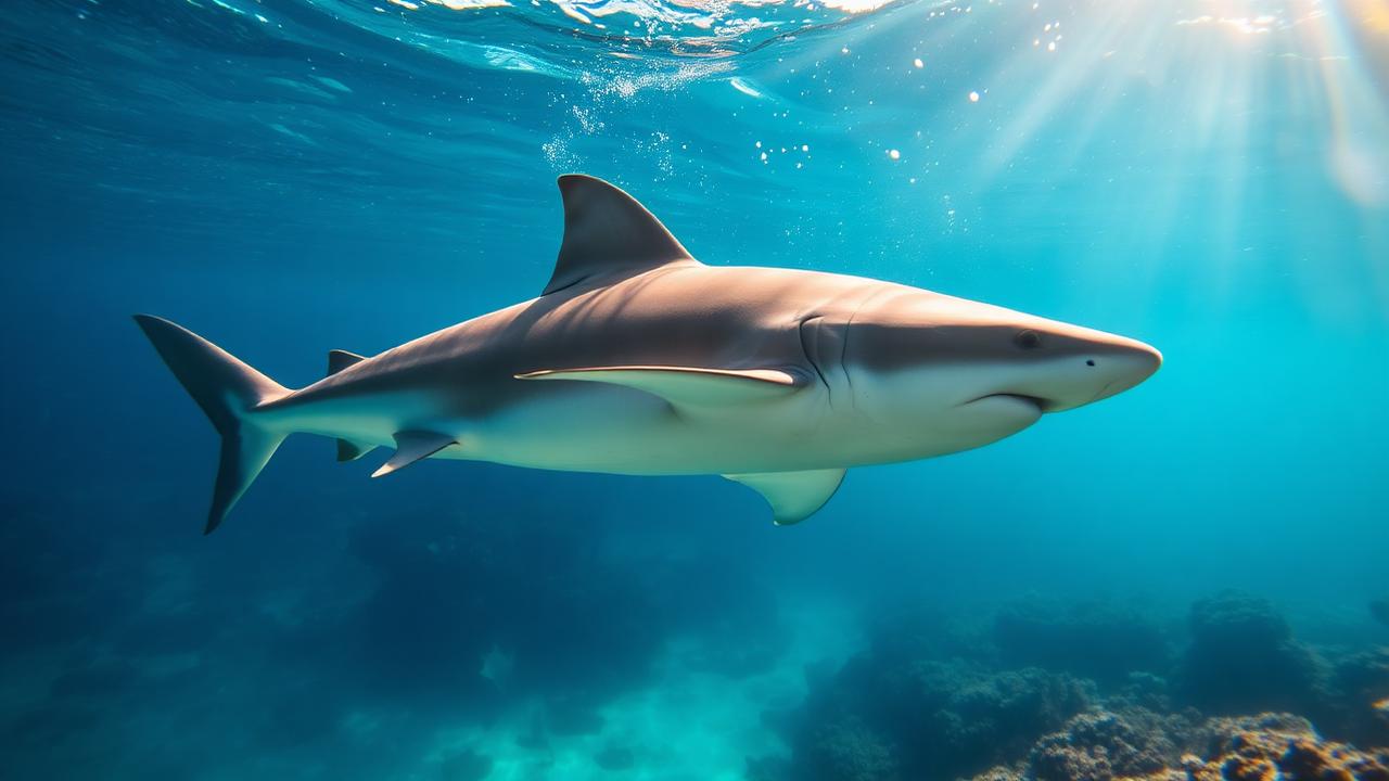 Nurse shark swimming near sandy bottom in Caribbean clear blue water