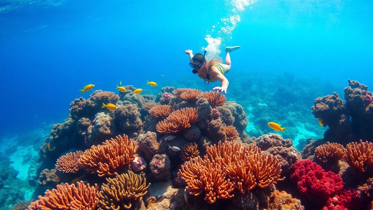 Crystal clear turquoise waters over coral reef along the Australian coastline