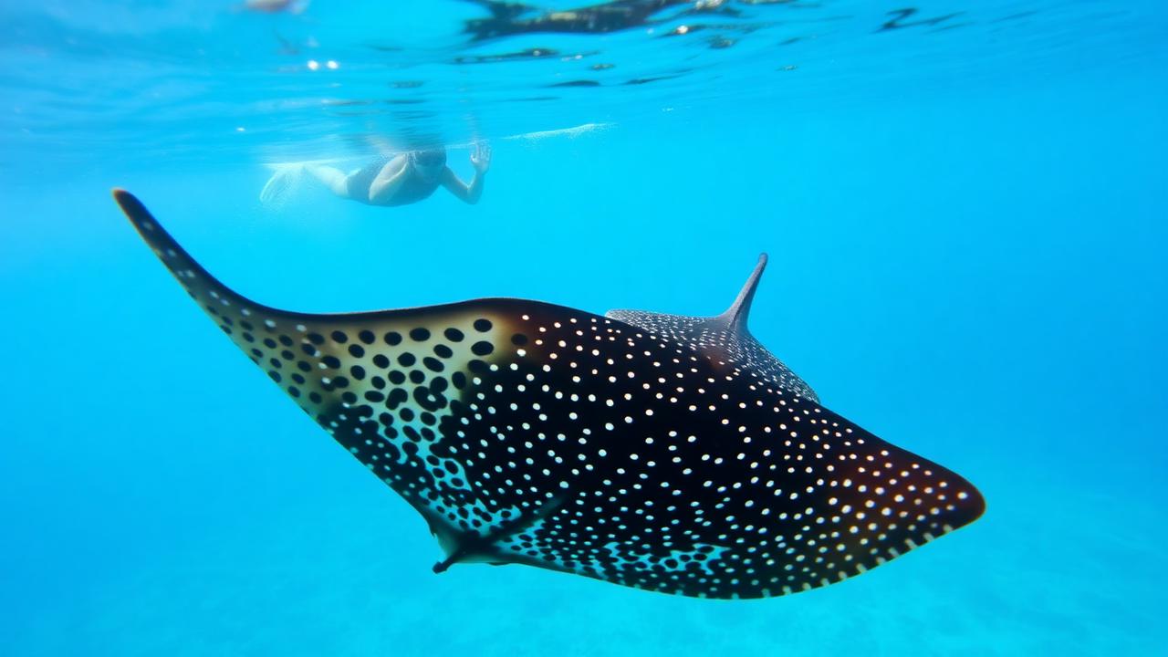 Snorkeler exploring a vibrant underwater coral wall in the clear Caribbean Sea