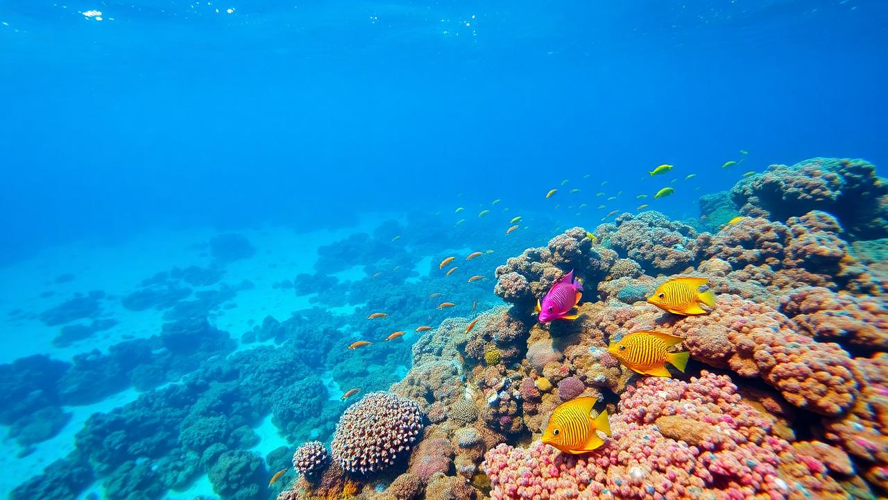 Snorkeler swimming near a whale shark in the deep blue waters of the Maldives