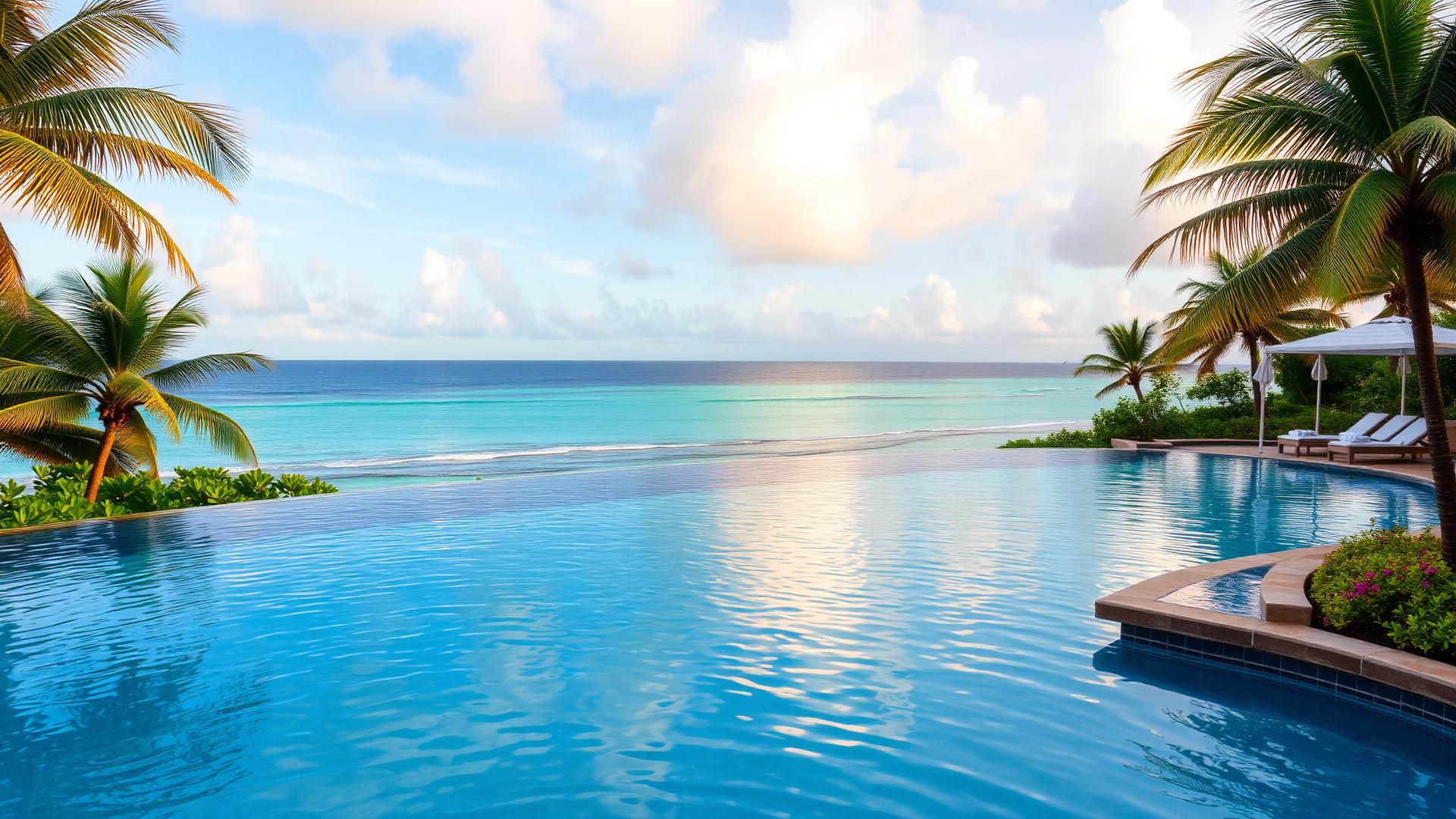 Infinity pool overlooking the Caribbean Sea at a luxury resort in Puerto Rico