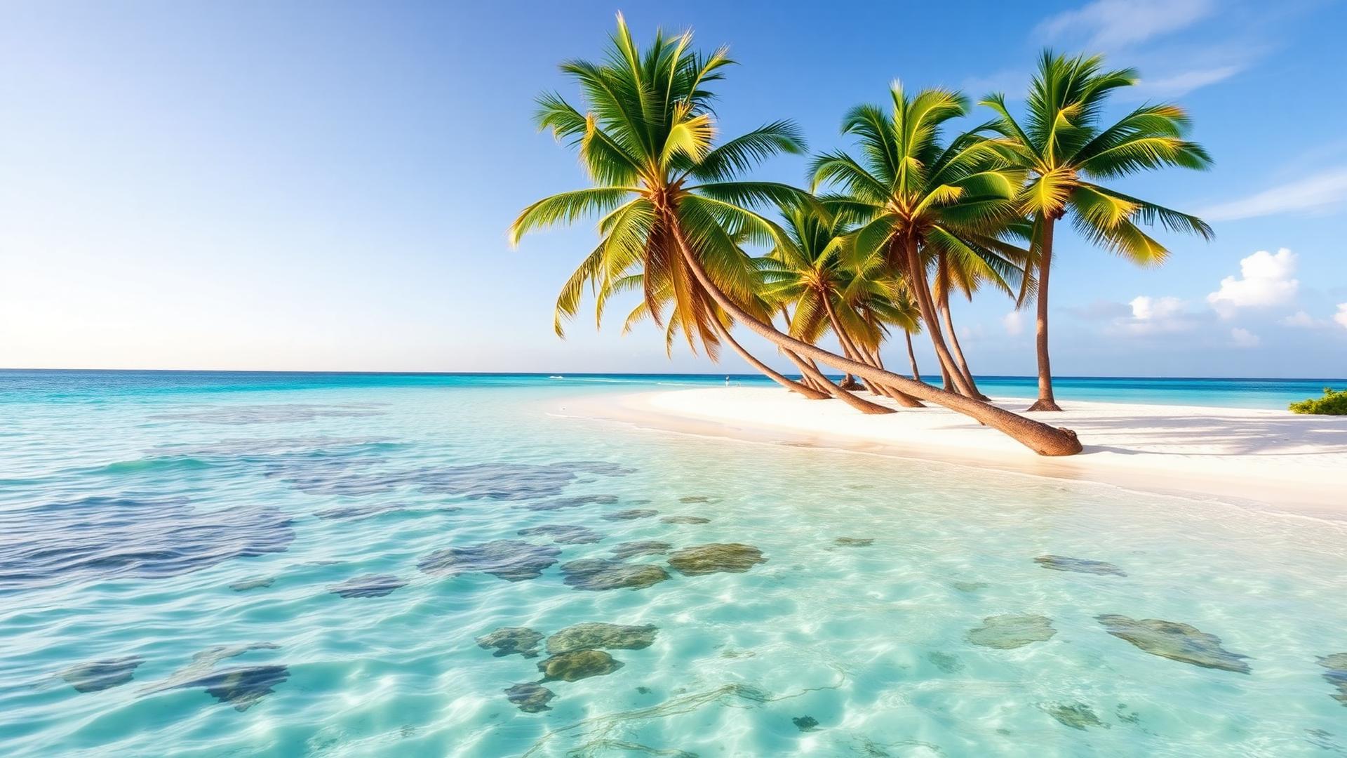 Caribbean beach with turquoise water and palm trees