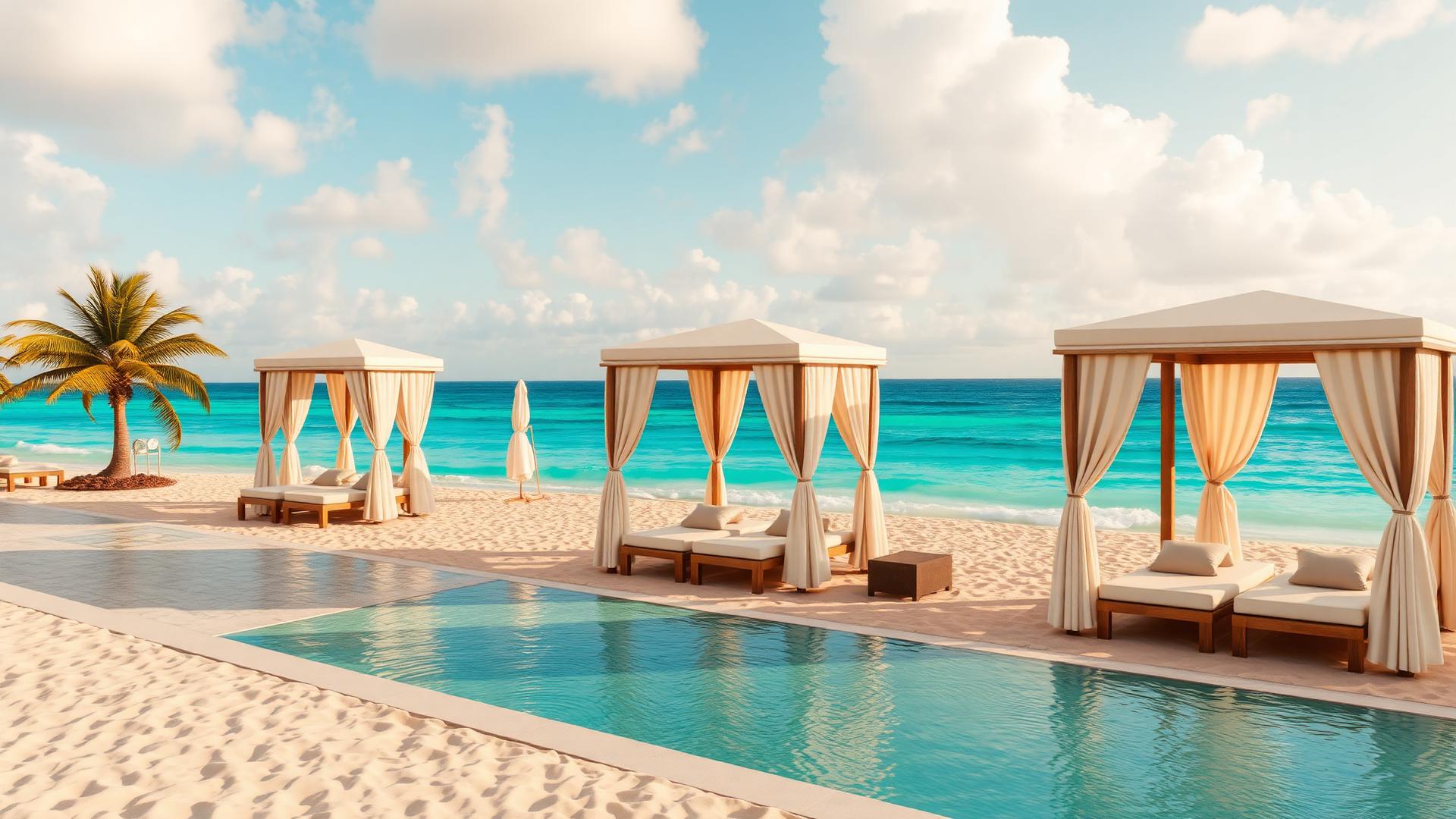 Luxury beachfront cabanas and pool at Faena Hotel Miami Beach