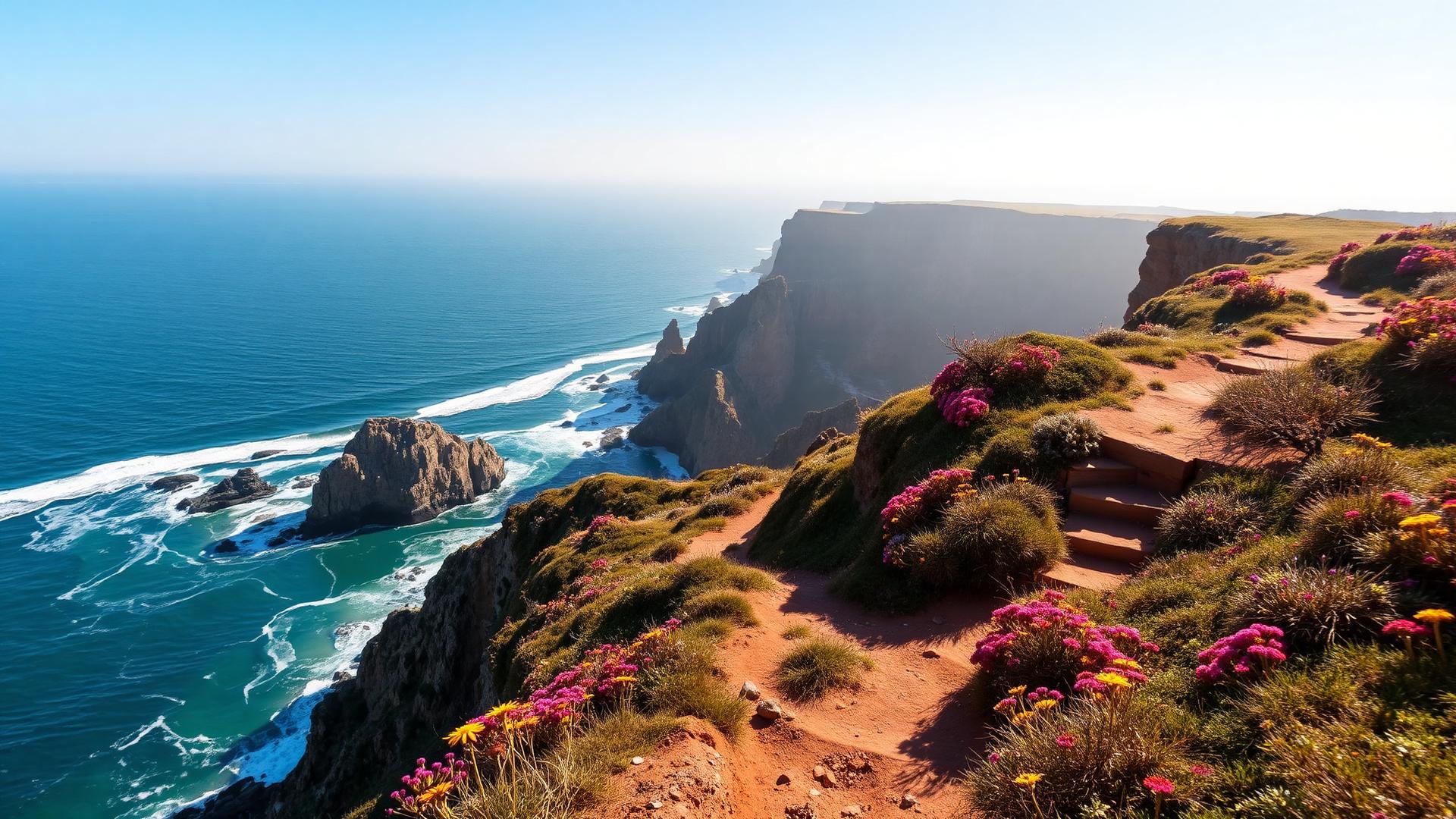 Coastal hiking trail along dramatic cliffs on Portugal Rota Vicentina