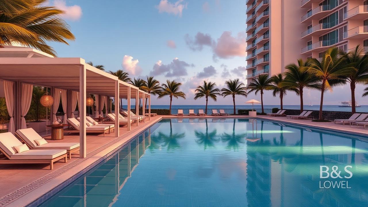 Luxury poolside cabanas with ocean views at Miami Beach resort