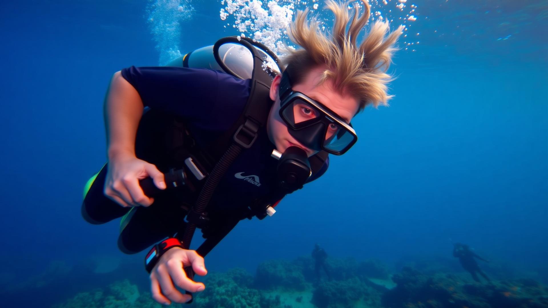 Beginner scuba diver on <a href=