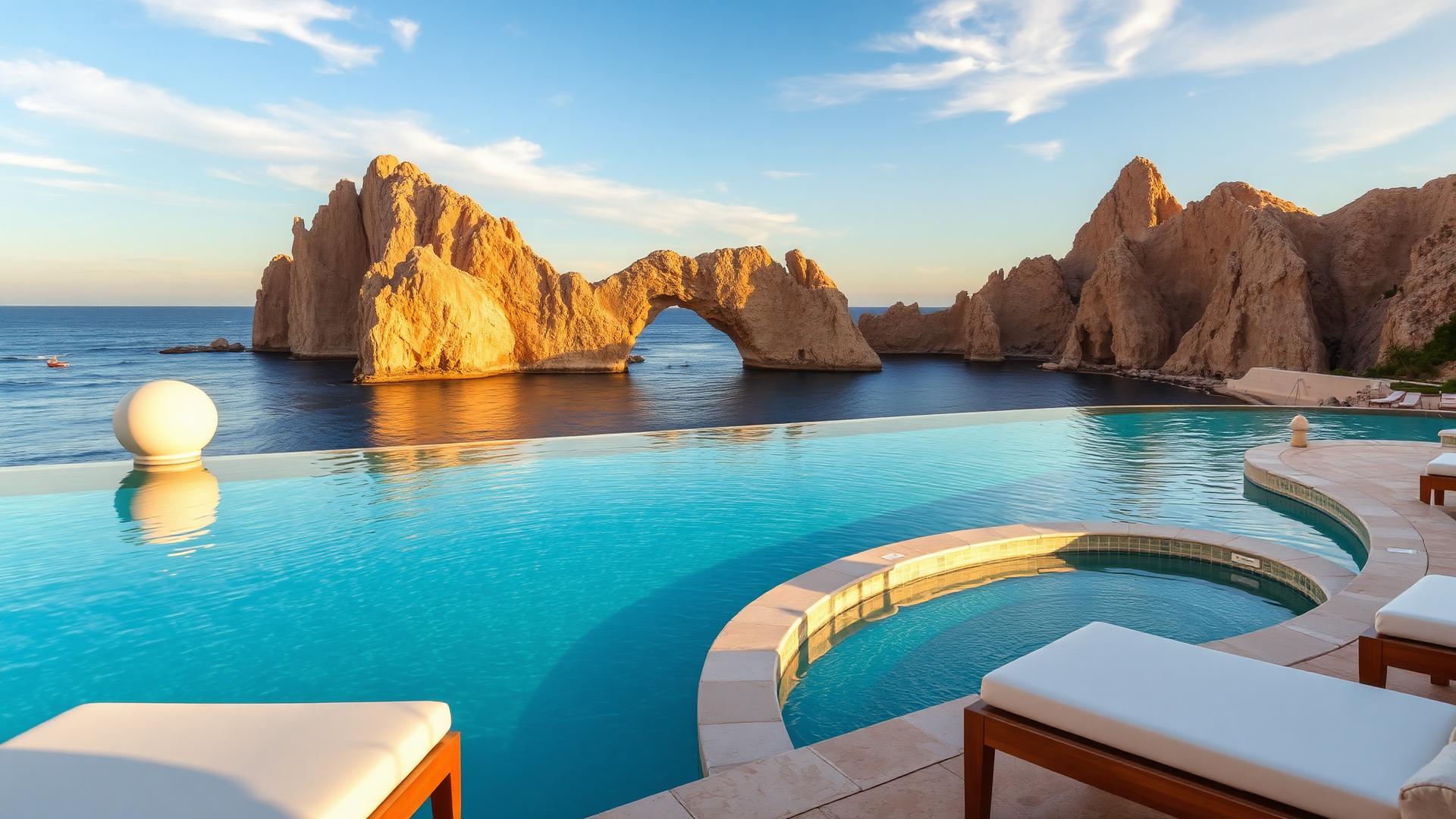 Luxury resort infinity pool overlooking the Sea of Cortez in Cabo