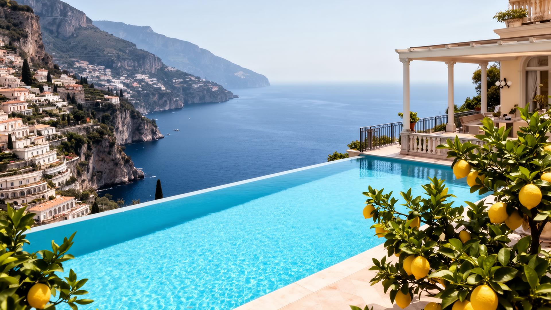 Infinity pool on Amalfi Coast cliffside with <a href=