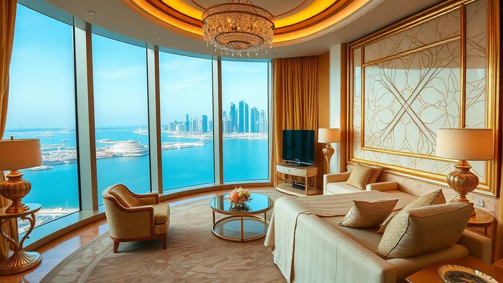Ultra-luxury suite with panoramic Persian Gulf views at Raffles Doha