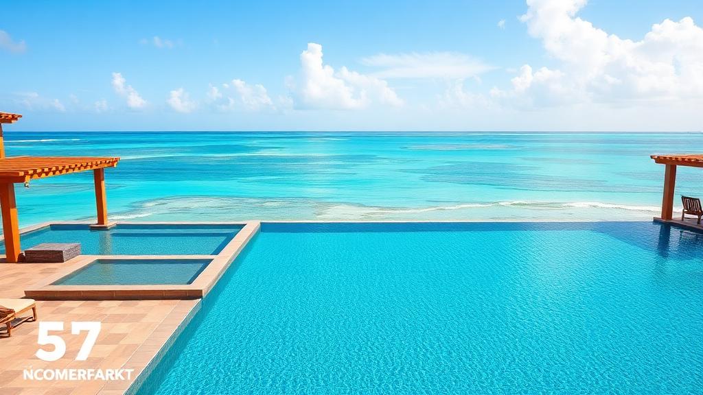 Infinity pool overlooking Caribbean Sea at luxury Aruba resort