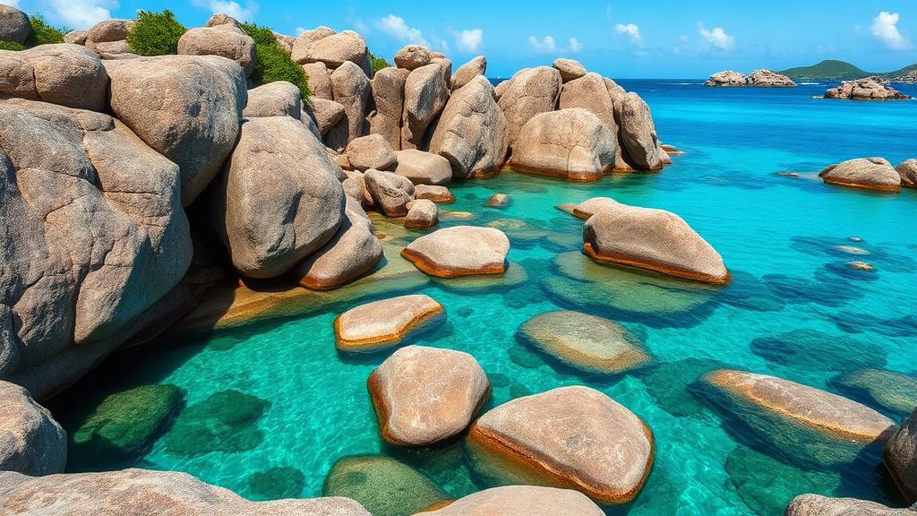 Virgin Gorda Baths with massive granite boulders and crystal clear Caribbean water