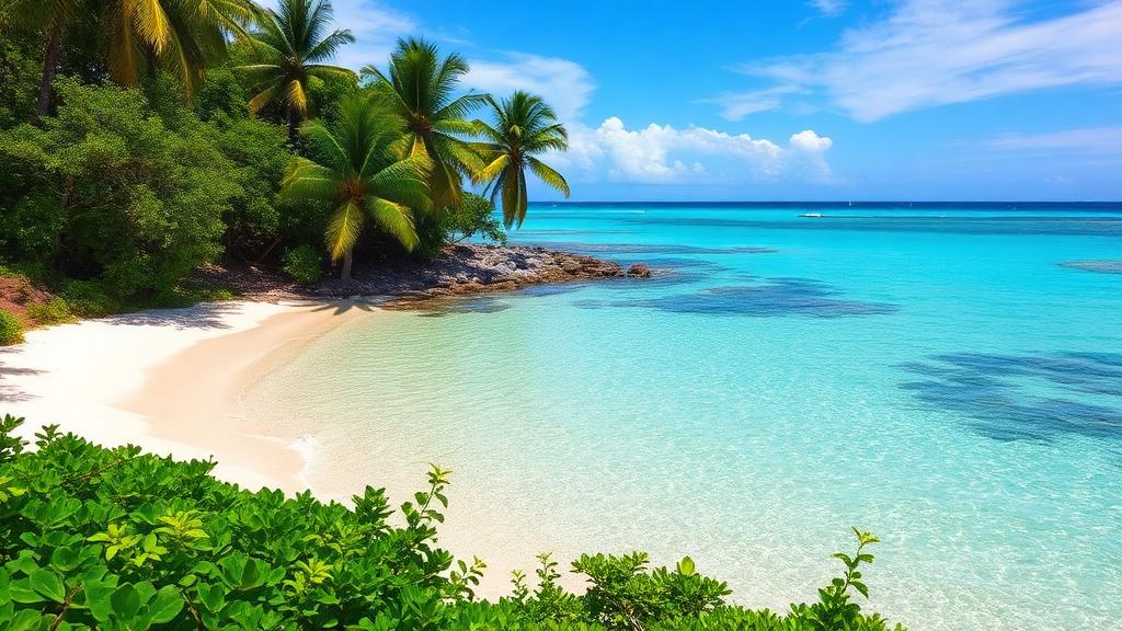 Private beach cove with calm turquoise Caribbean water in Montego Bay Jamaica