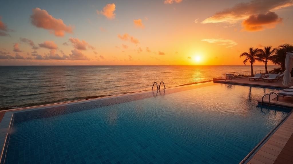 Infinity pool overlooking Gulf of Mexico at sunset on Longboat Key
