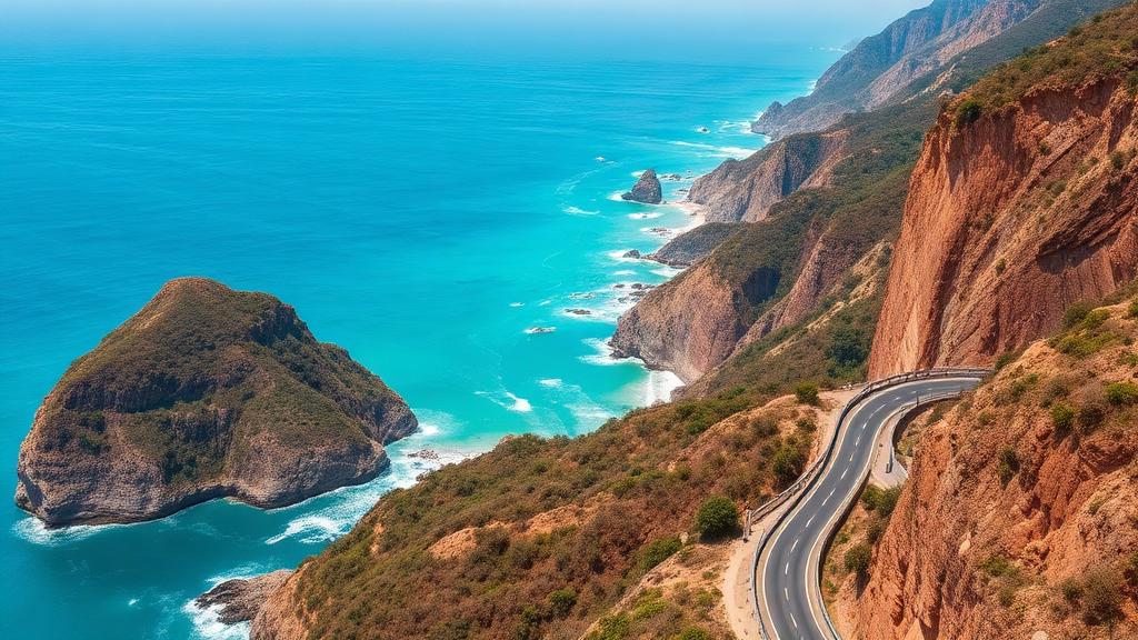 Dramatic coastal highway along Taiwan east coast with cliffs and Pacific Ocean