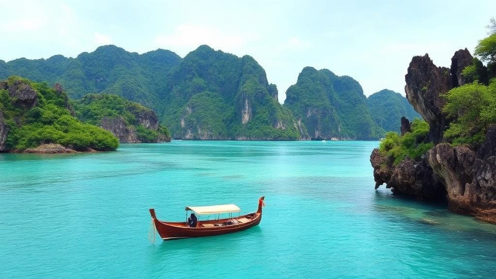 Traditional boat in turquoise water near Orchid Island Taiwan