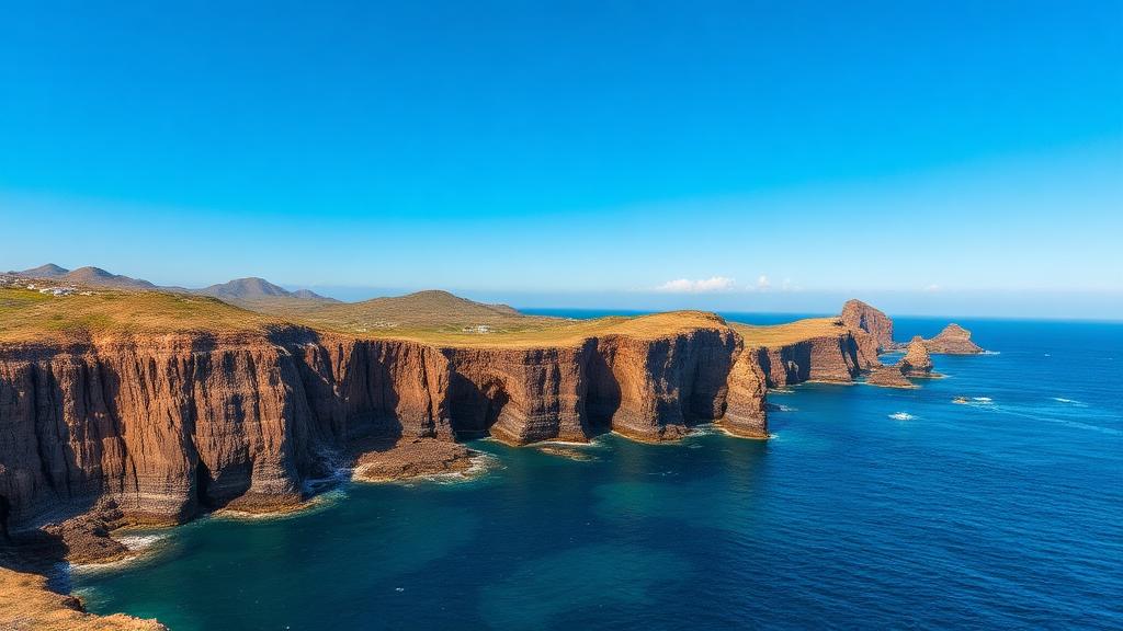 Penghu Islands basalt column coastline with blue ocean