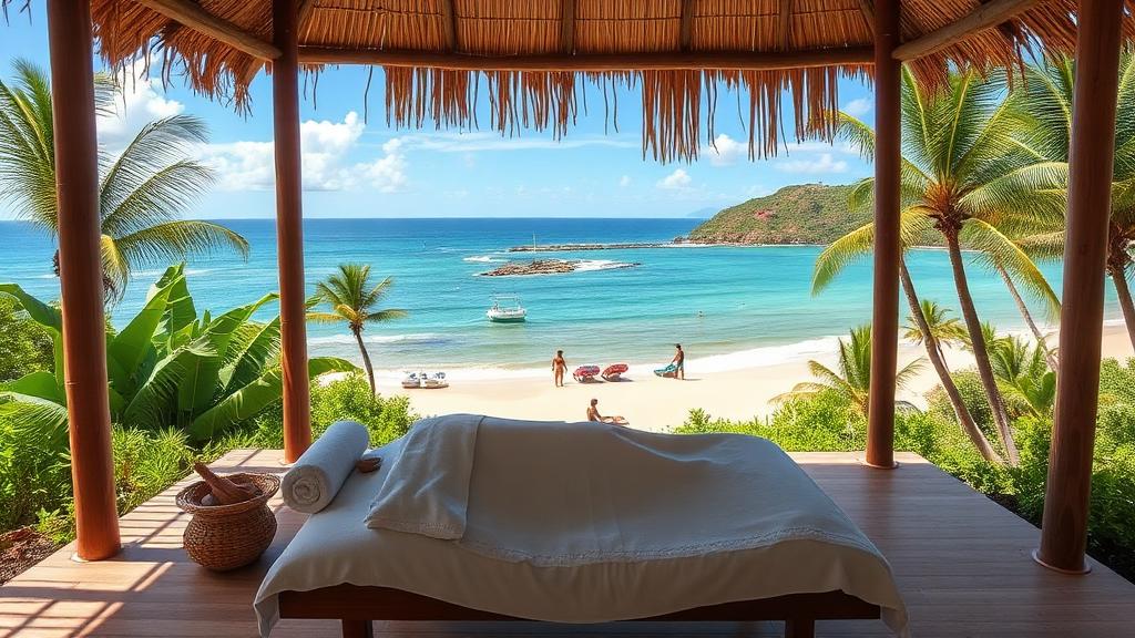 Open-air spa pavilion overlooking the Brazilian coastline at Txai Resort
