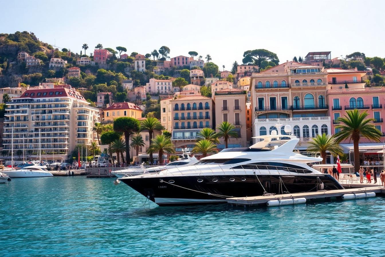 Luxury yacht moored in glamorous French Riviera harbor