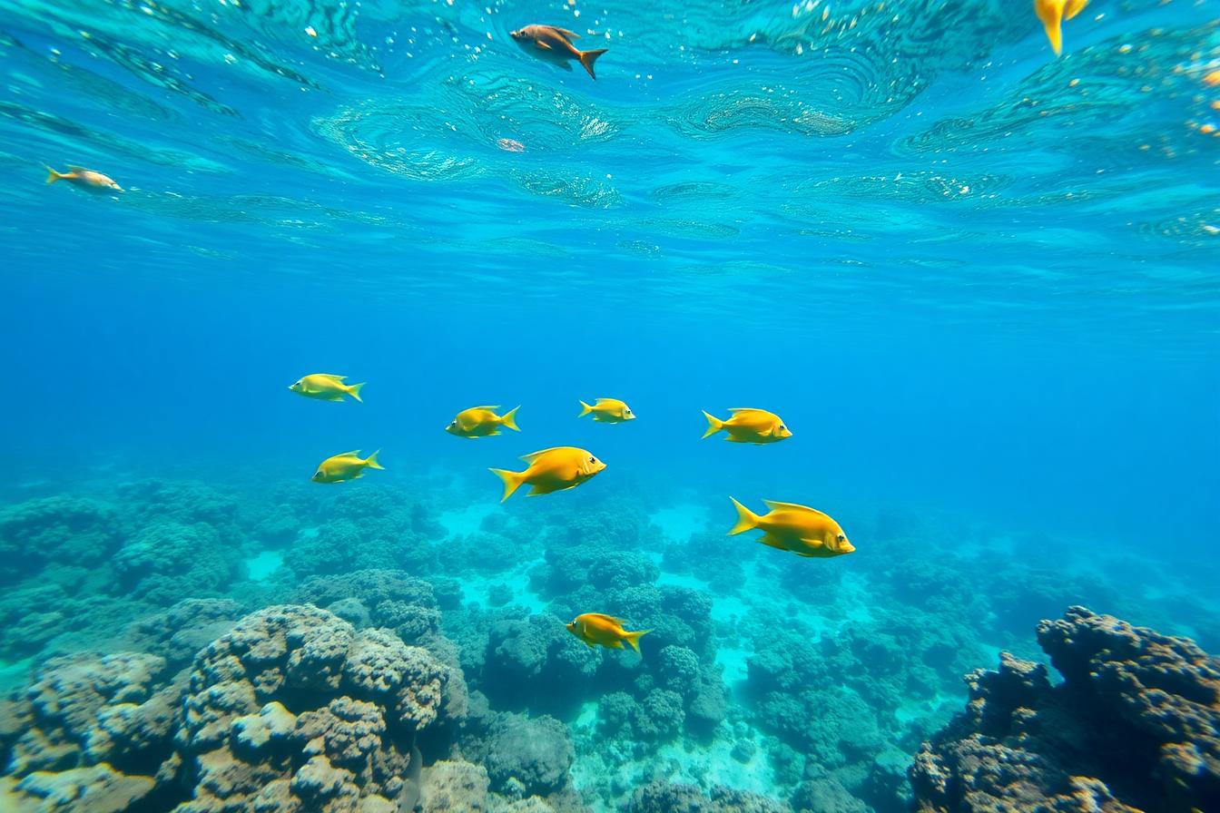 Vibrant coral reef with tropical fish in Maldives turquoise waters