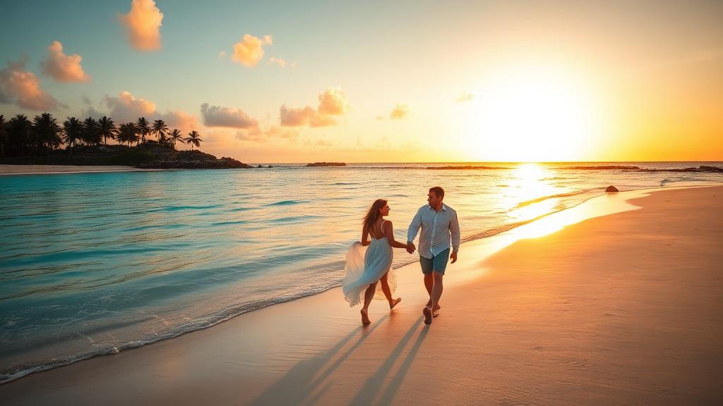 Couple walking on romantic beach
