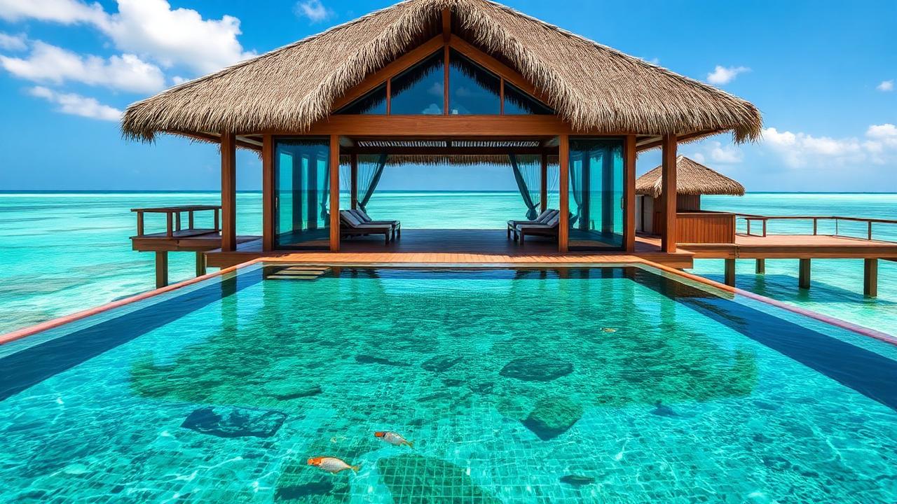 Luxury overwater villa with private infinity pool in the Maldives