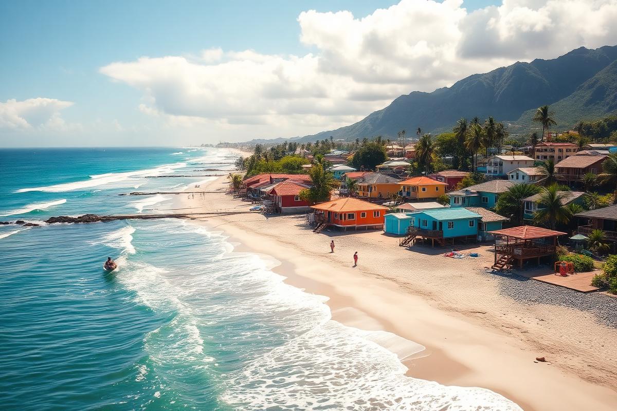 Colorful beachside village on South America's Pacific coast