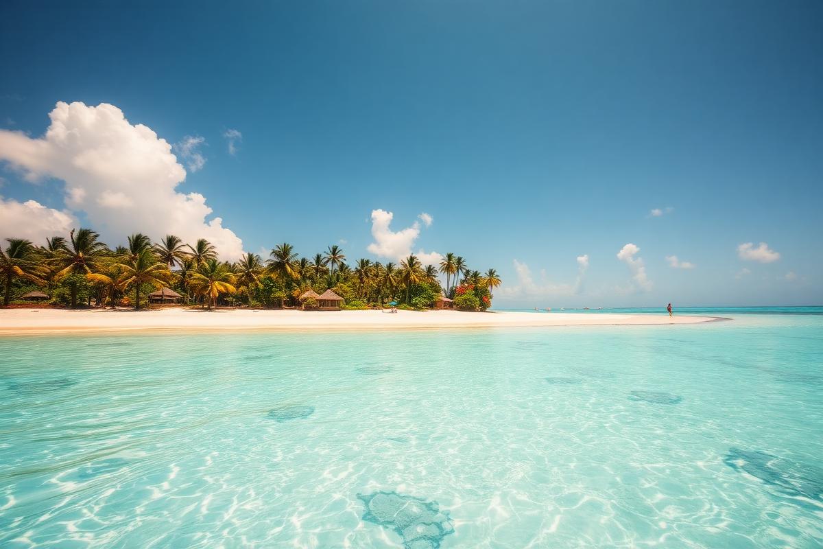 Crystal clear Caribbean waters along Colombia's palm-fringed coast