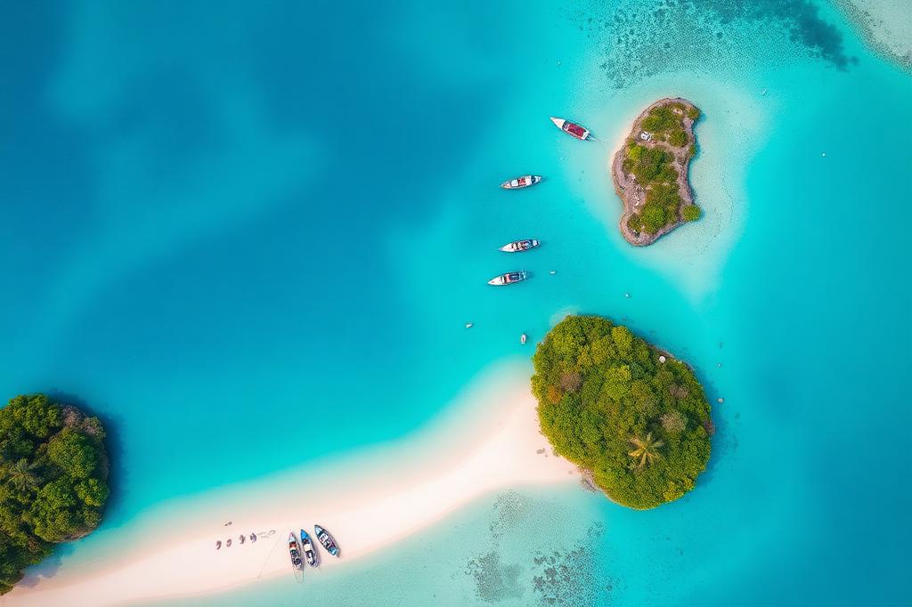 Aerial view of tropical Southeast Asian islands with turquoise water