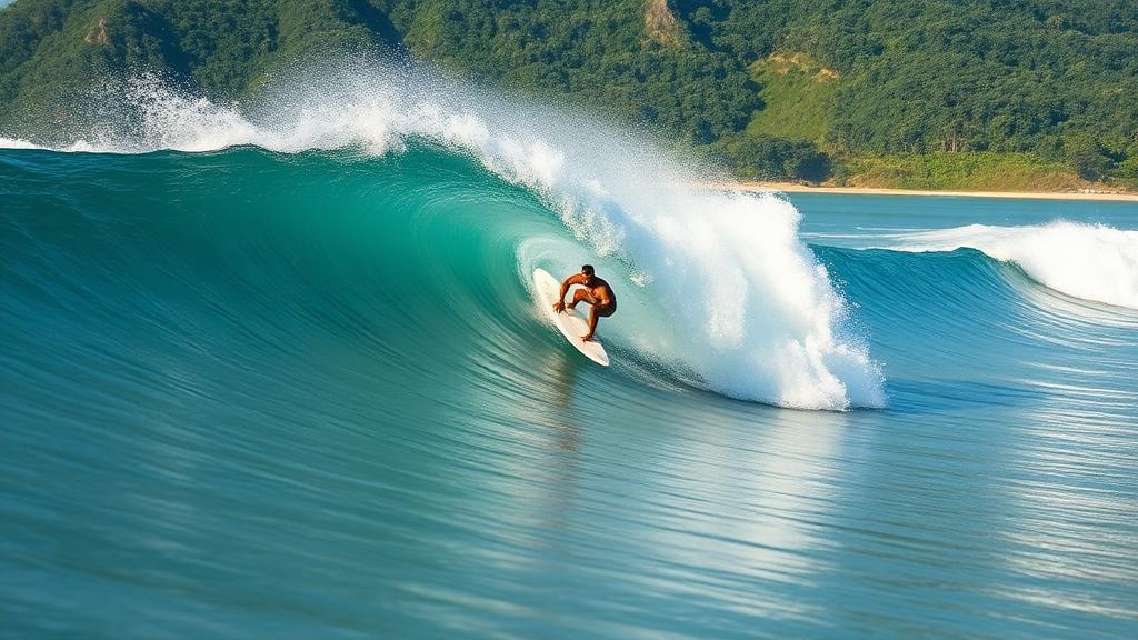 Surfer riding wave in Central America